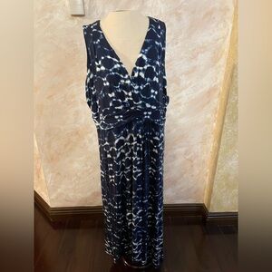 Grace Elements 3X Sleeveless Navy & White Tie-Dye Maxi Dress